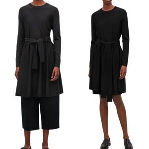 COS Minimalist A-Line Black 💯 Merino-Wool Knit Dress M Long Sleeves